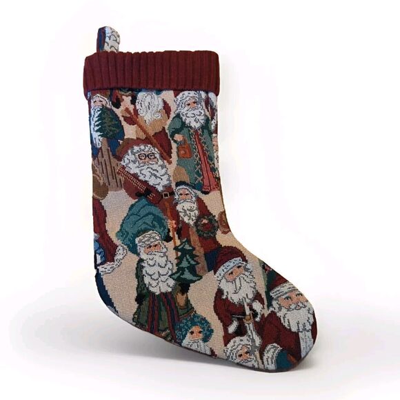 Tapestry Christmas Stocking Old World Santas Knit Cuff Holidays All Over Print - Picture 1 of 7